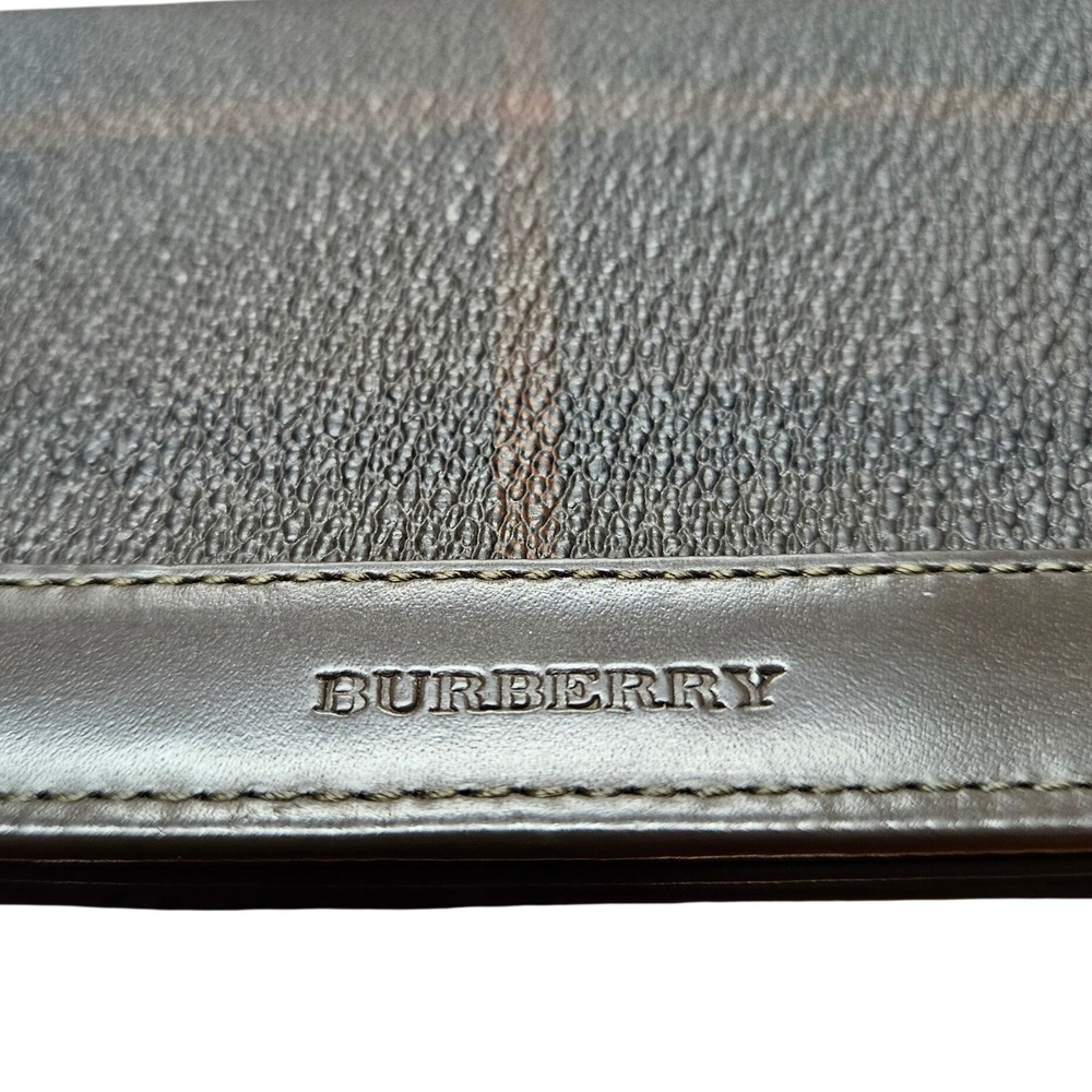 Auth Burberry Haymarket Check Card Holder Black Leather Slim Italy Shadow Horse - Picture 5 of 13